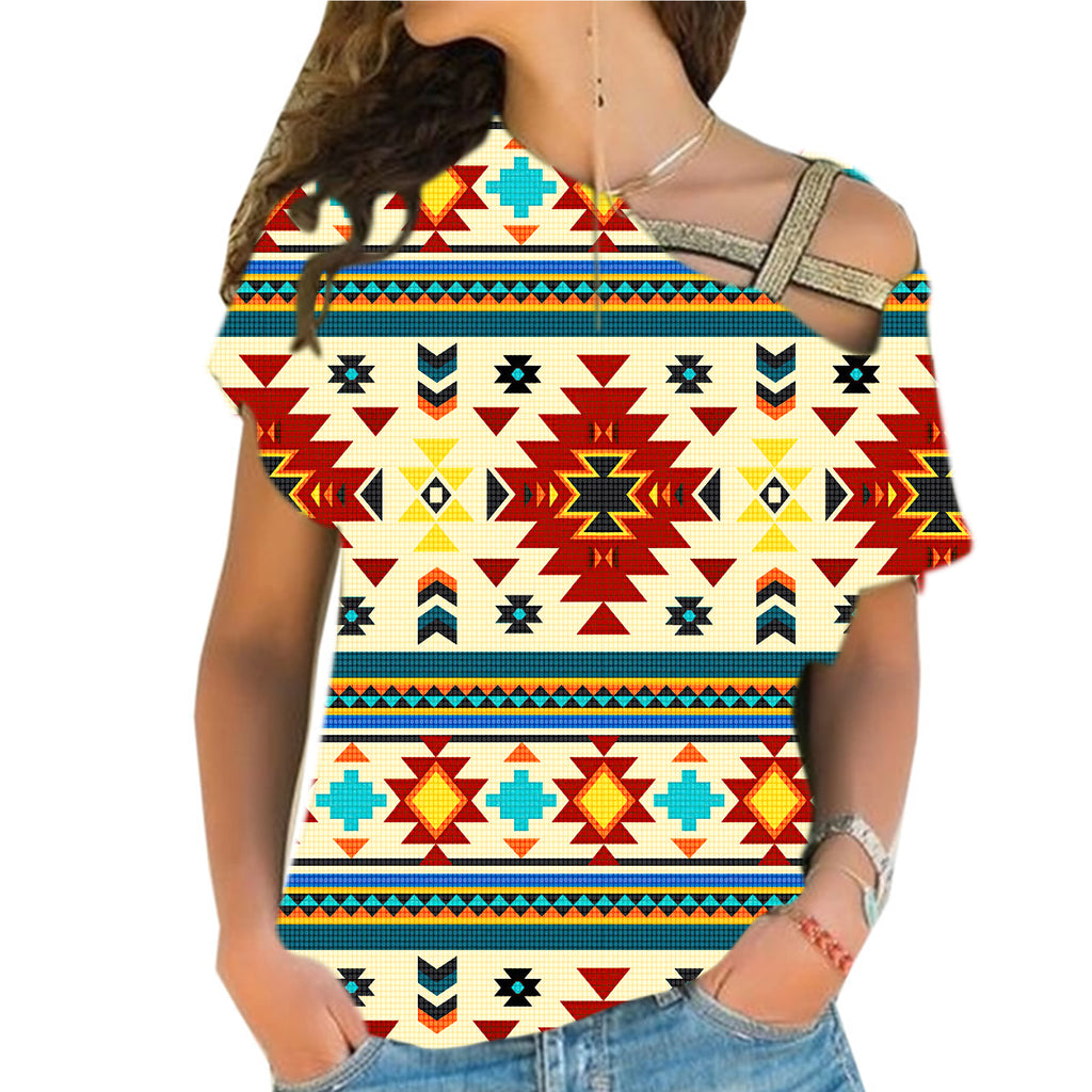 GB-NAT00512 Full Color Southwest Pattern  Cross Shoulder Shirt
