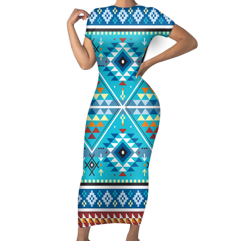 GB-NAT00739 Pattern Native Short-Sleeved Body Dress