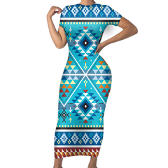 Powwow StoreGBNAT00739 Pattern Native ShortSleeved Body Dress