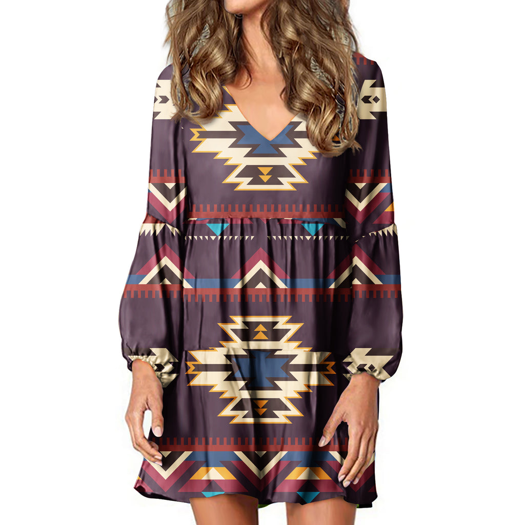 Powwow StoreGBNAT00736 Native Tribes Pattern Native American Swing Dress