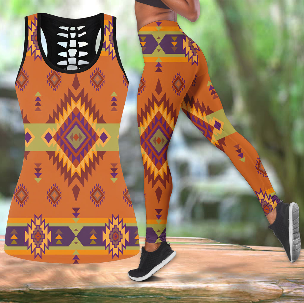 Powwow StoreGBNAT00738 Pattern  Native Hollow Tank Top And Legging Sets