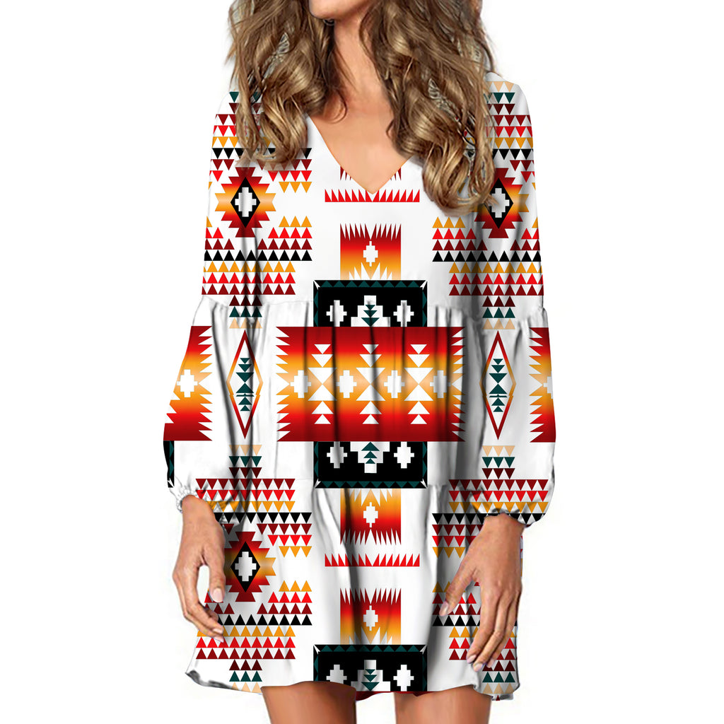 GB-NAT00075 White Tribes Pattern Native American Swing Dress