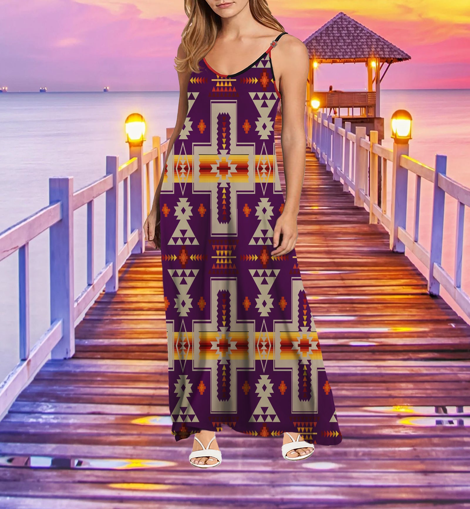 Powwow StoreGBNAT0006209 Tribe Design Native American Maxi Dress
