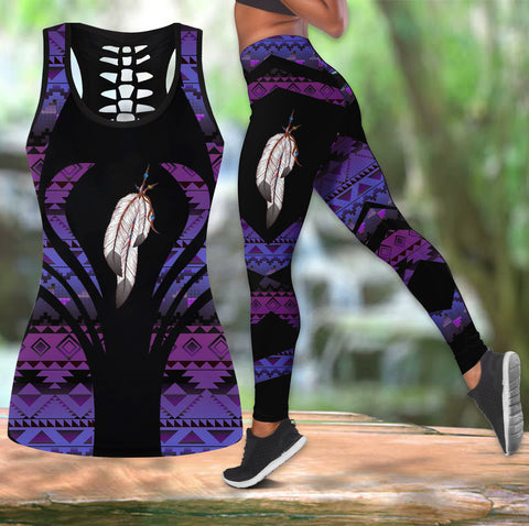COMB2058 Pattern  Native Hollow Tank Top And Legging Sets