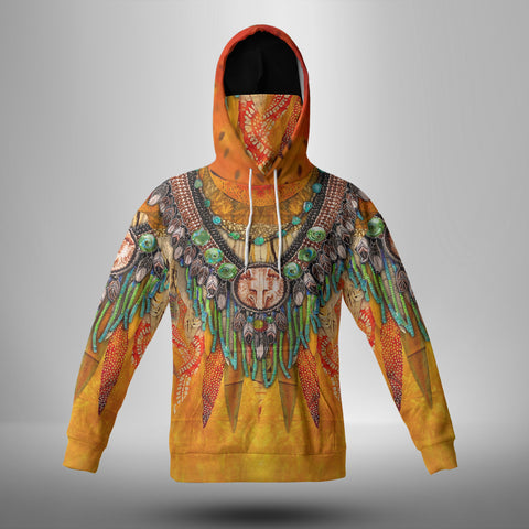 Powwow StoreGBNAT00562 Wolf Necklace Pattern 3D Hoodie With Mask