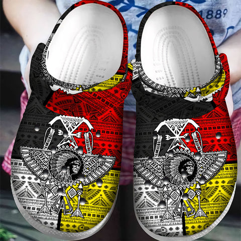 GB-NAT0009 Chief Thunder Bird Feather Native American Crocs Clogs Shoes