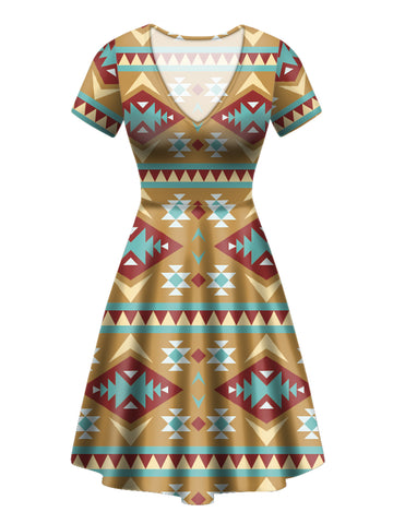 Powwow Store gb nat00617 light blue pattern round neck dress