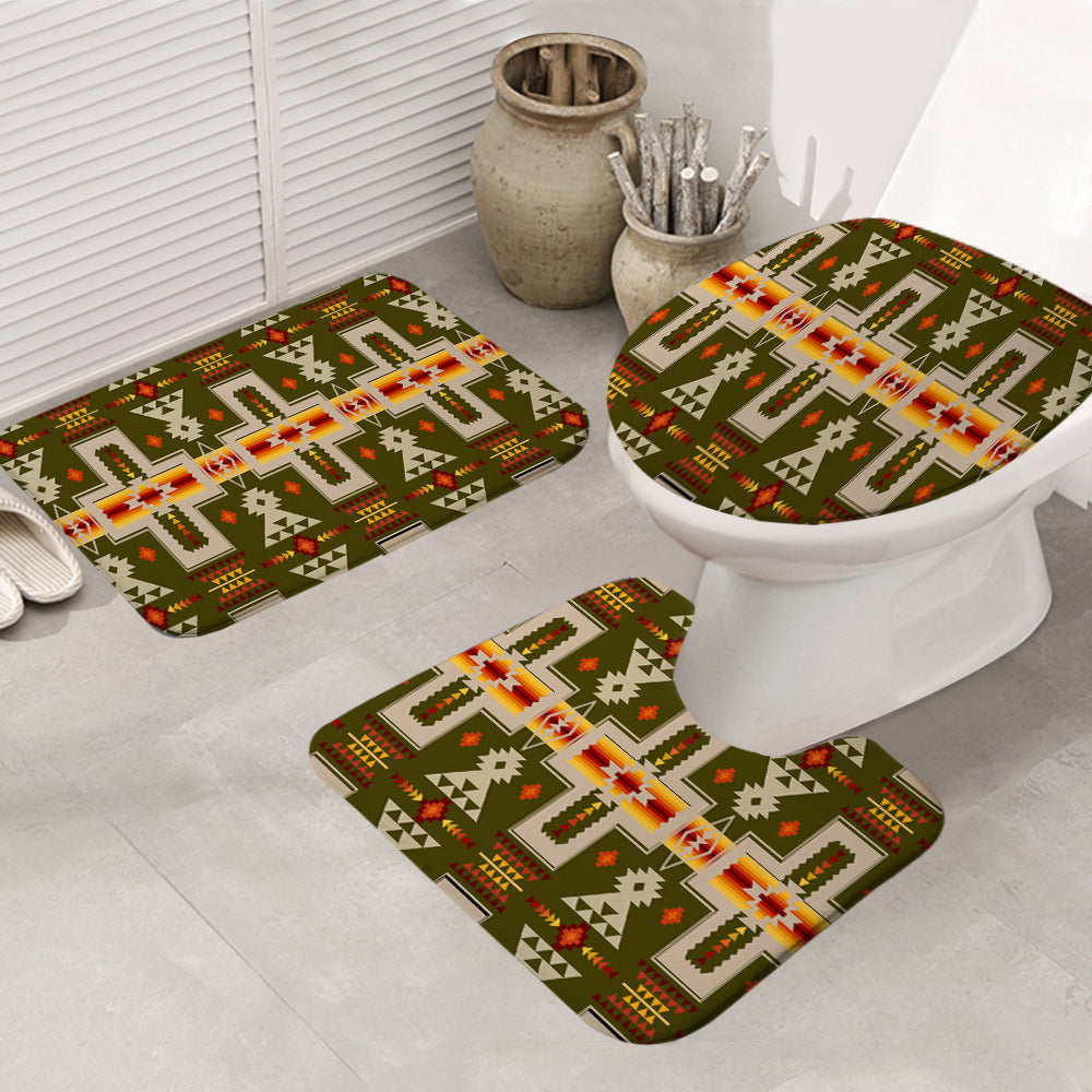 GB-NAT00062-12 Dark Green Tribe Design Native American Bathroom Mat 3 Pieces - Powwow Store