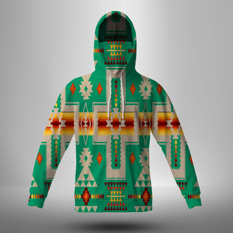 Powwow Store gb nat00062 06 green tribe design native american 3d hoodie with mask