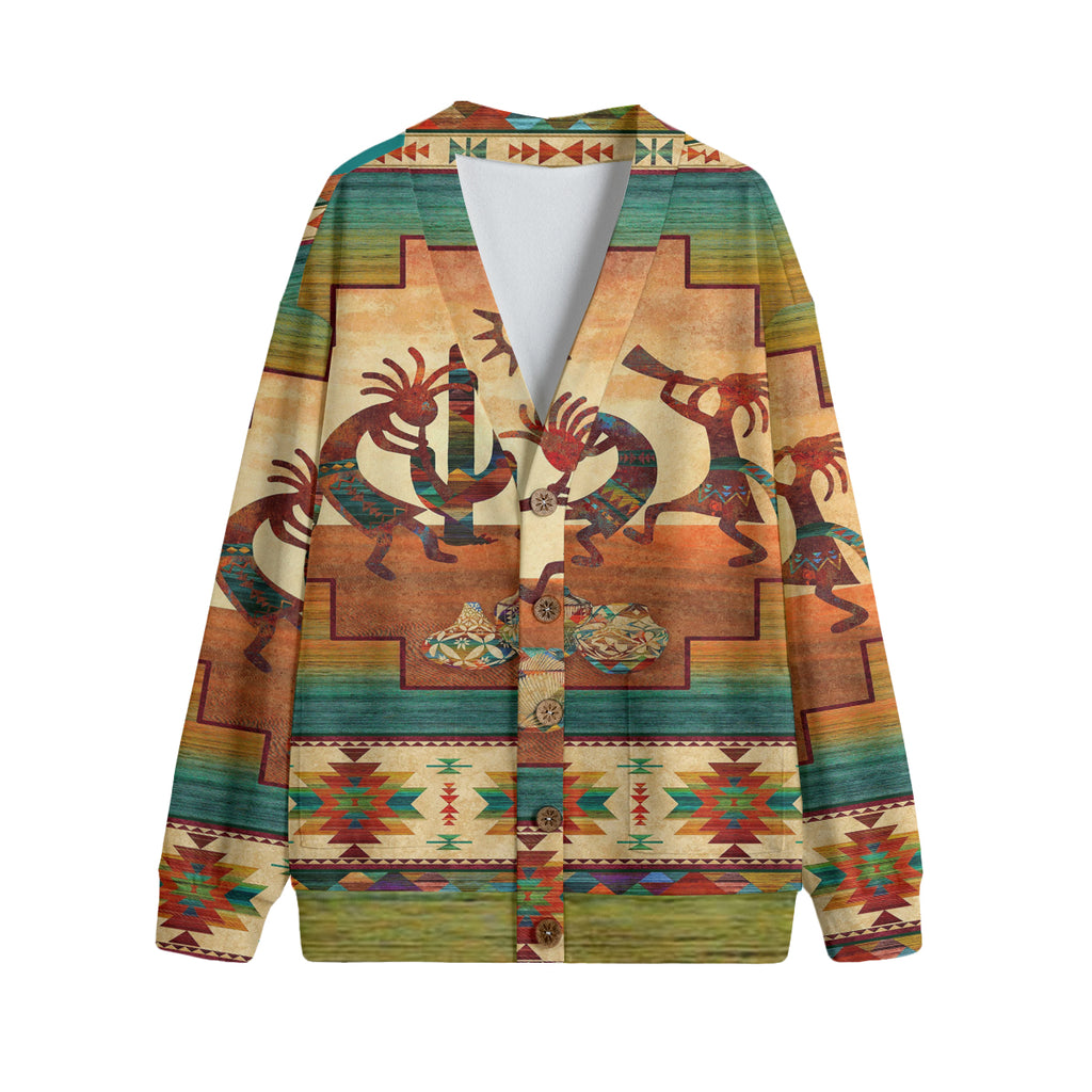 Powwow StoreGBNAT00054 Kokopelli Myth Native 3D Vneck Hacci Fleece Cardigan