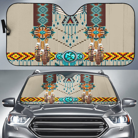 GB-NAT00069 Turquoise Blue Pattern Breastplate Native American Auto Sun Shades
