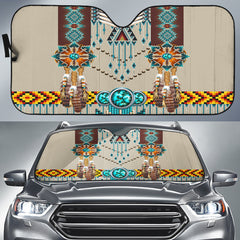GB-NAT00069 Turquoise Blue Pattern Breastplate Native American Auto Sun Shades - Powwow Store