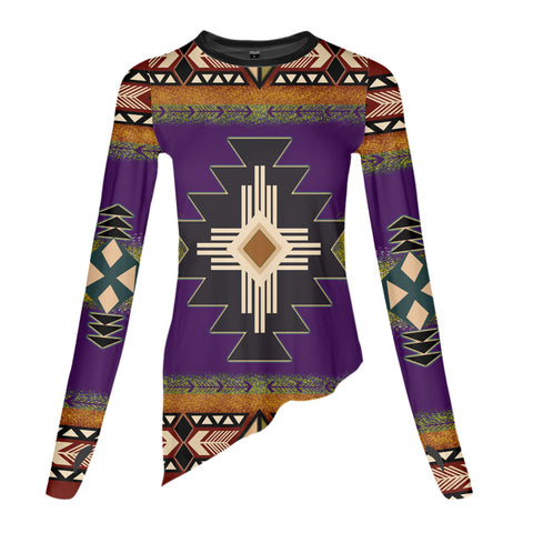 Powwow StoreGBNAT000104 Southwest Purple Symbol Native Dance Long Sleeve Tshirt