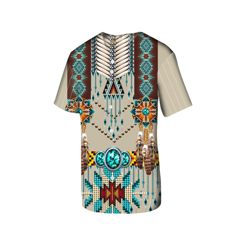 GB-NAT00069 Turquoise Blue Pattern Breastplate Native American Baseball Jersey