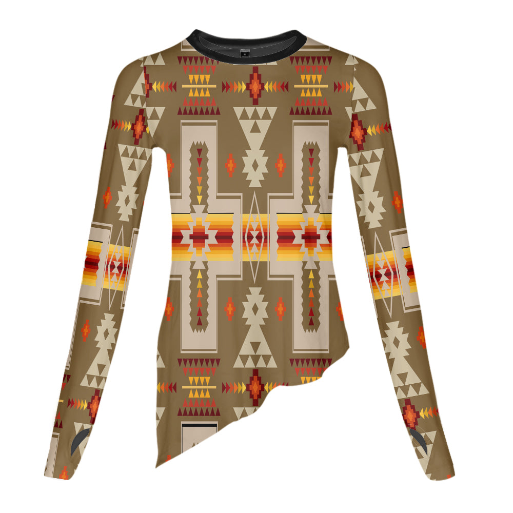 GB-NAT00062-10 Light Brown Tribe Design Dance Long Sleeve Tshirt