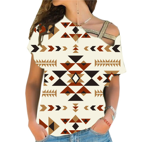 GB-NAT00514 Ethnic Pattern Design Cross Shoulder Shirt
