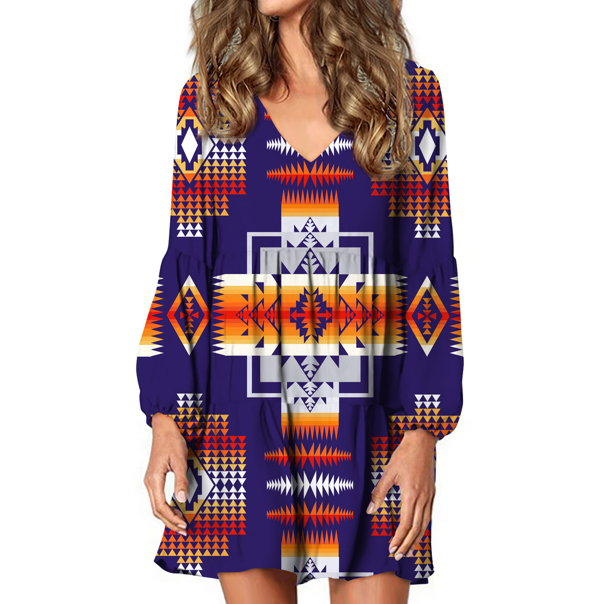 Powwow Store gb nat0004 purple pattern native american swing dress