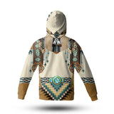 Powwow Store gb nat00059 brown pattern breastplate native american 3d hoodie with mask