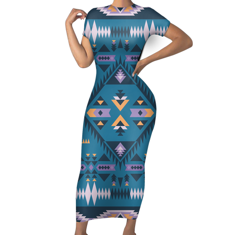 GB-NAT00740 Pattern Native Short-Sleeved Body Dress