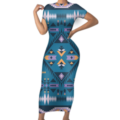 Powwow StoreGBNAT00740 Pattern Native ShortSleeved Body Dress