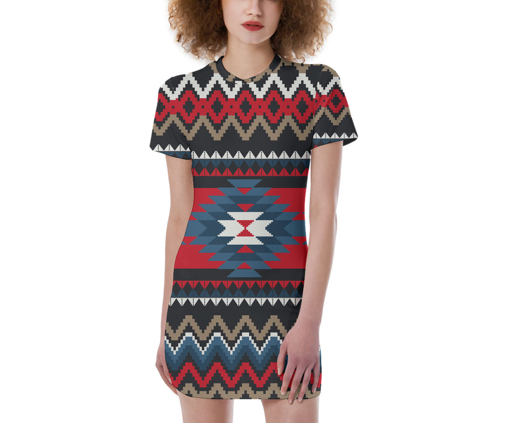 GB-NAT00529 Pattern Native  Women's Short Sleeve Tight Dress