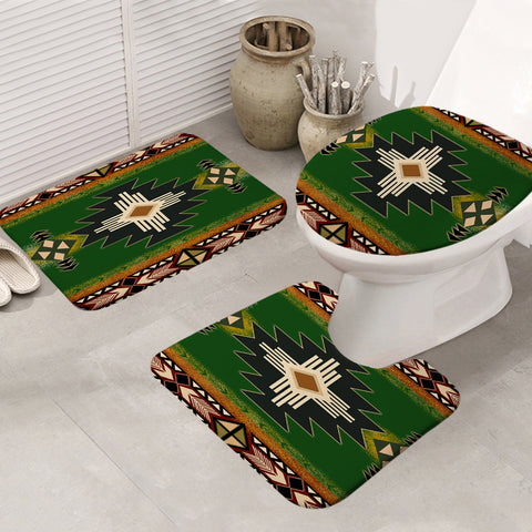 GB-NAT0001 Southwest Green Symbol Native American Bathroom Mat 3 Pieces