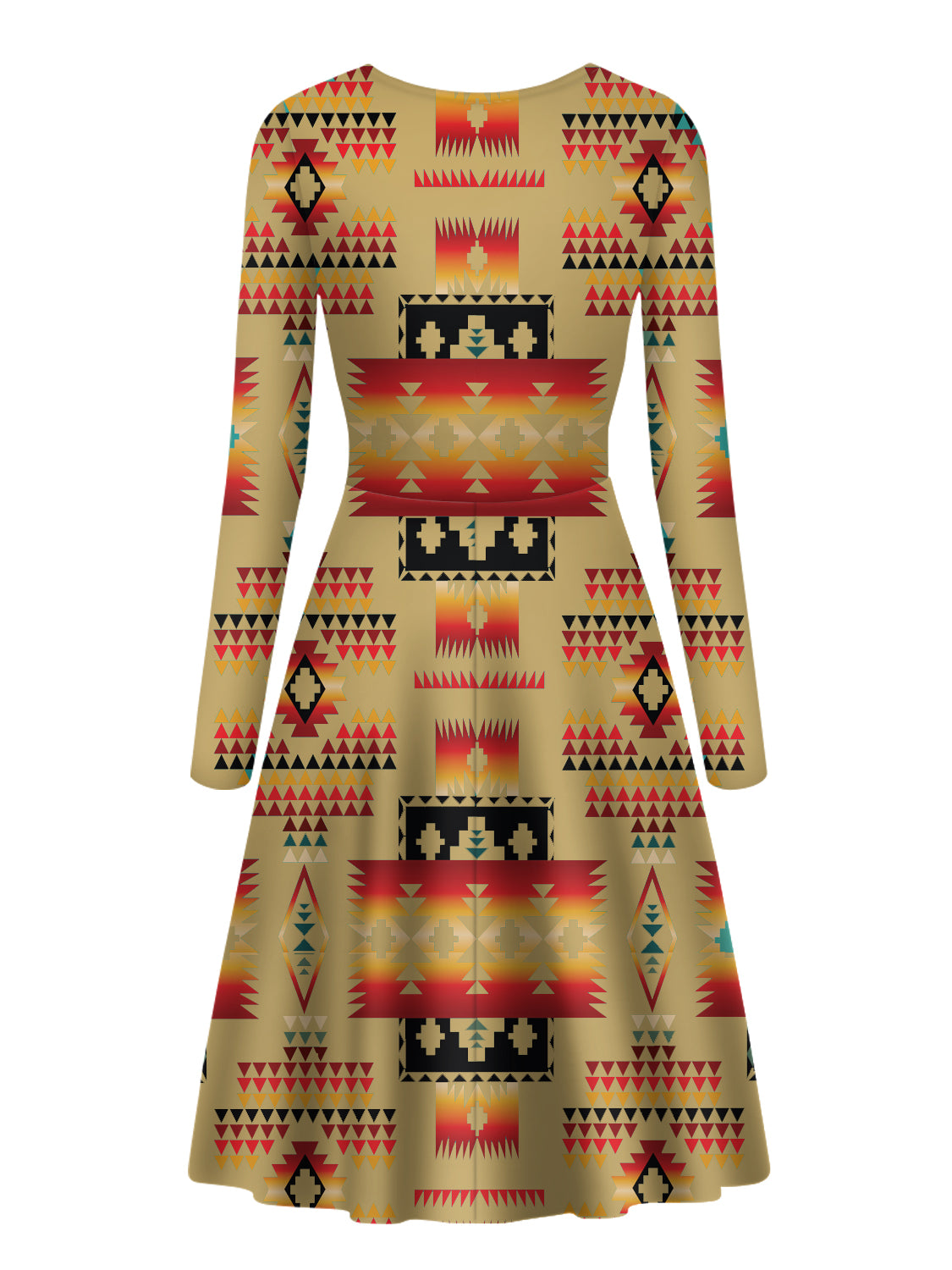 GB-NAT00046-15 Light Brown Pattern Native Long Sleeve Dress - Powwow Store