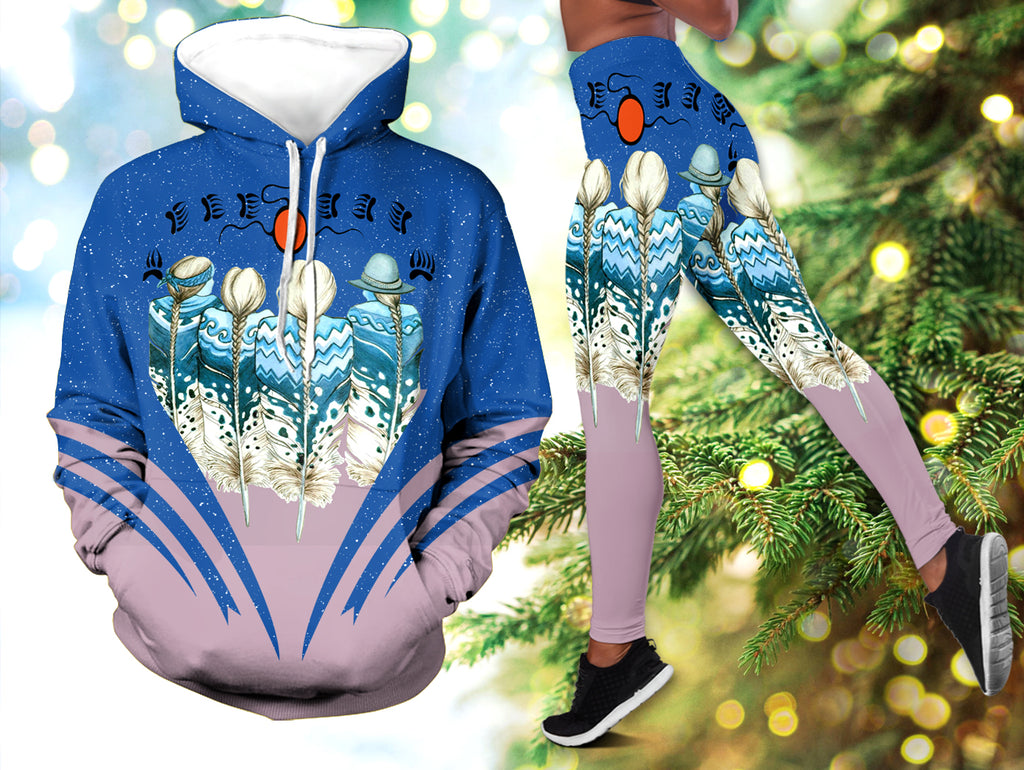 Powwow StoreGBNAT0020403  Feather Girls Native  Hoodie Legging Set