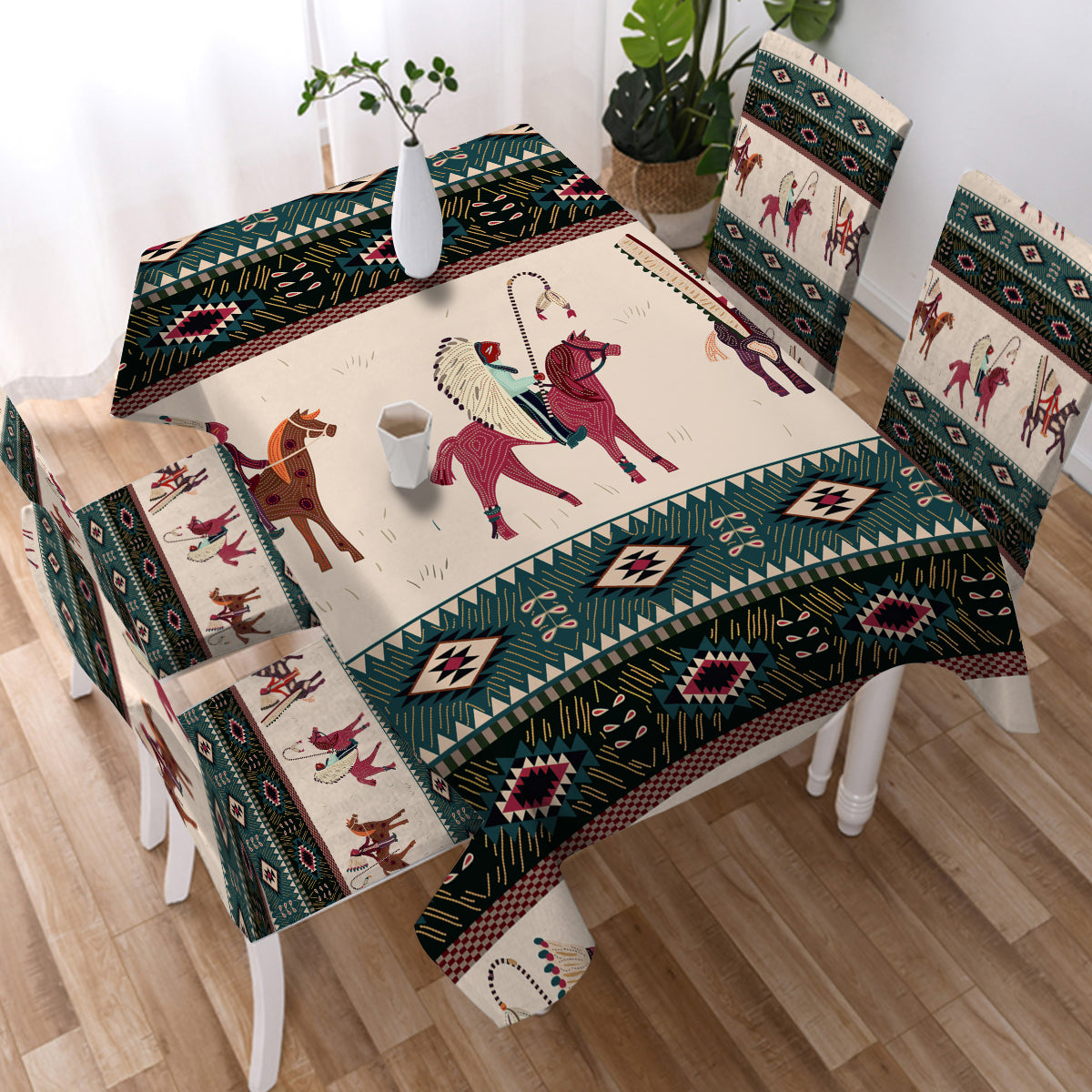 GB-NAT00284 Native American Chief Horse Tablecloth - Powwow Store
