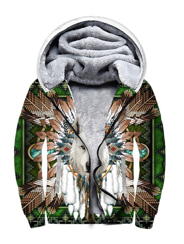 Powwow StoreGBNAT00639 Mandala Wolf Native 3D Fleece Hoodie