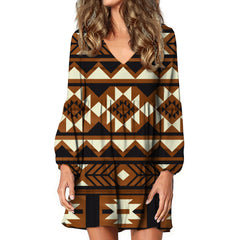 Powwow Store gb nat00508 brown pattern native swing dress