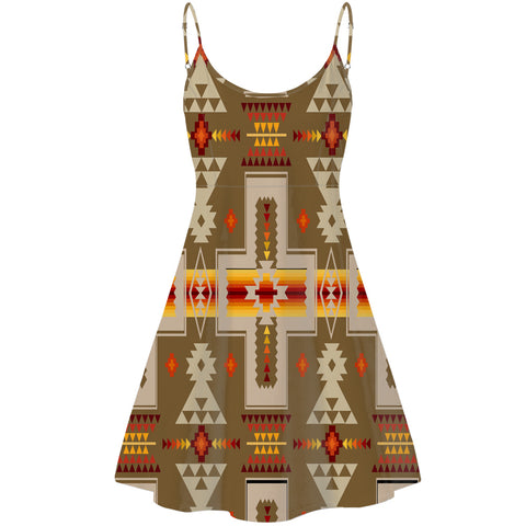 GB-NAT00062-10 Light Brown Tribe Design Native American Strings Dress