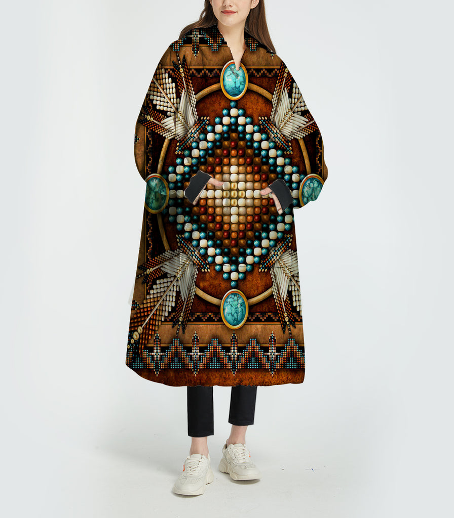 Powwow StoreGBNAT0002304 Mandala Brown 3D Sherpa Hoodie Blanket