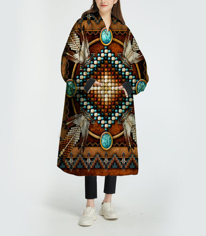 GB-NAT00023-04 Mandala Brown 3D Sherpa Hoodie Blanket