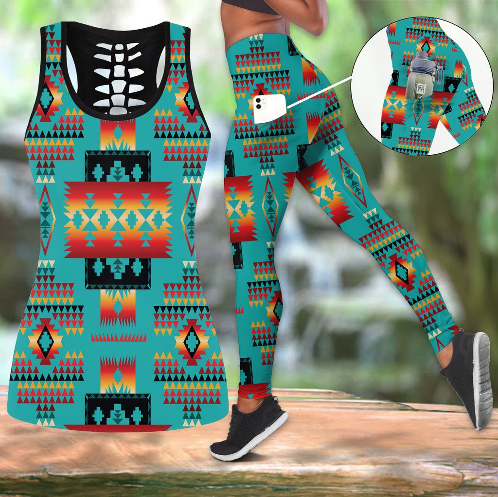 Powwow StoreGBNAT0004601 Native Tribes Pattern Native Tank Top And Legging Pocket Set