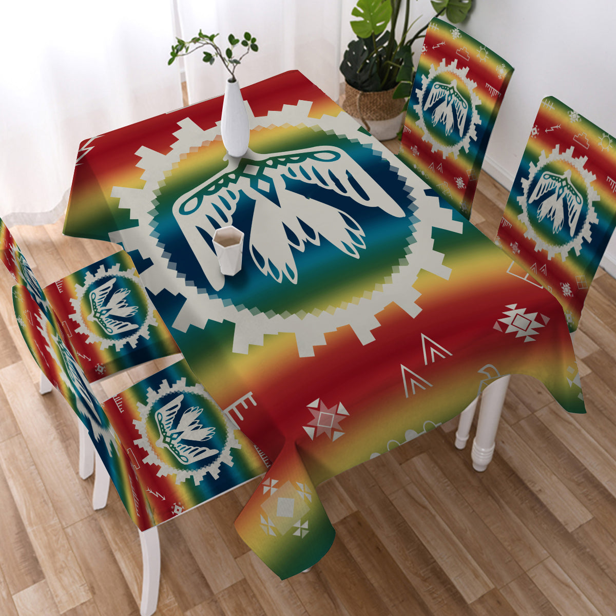 GB-NAT00077 Thunderbird Rainbow Native American Tablecloth - Powwow Store