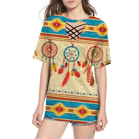 Powwow Store gb nat00524 feather dream catchers round neck hollow out tshirt