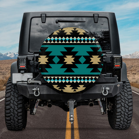 GB-NAT00509 Green Ethnic Aztec Pattern Spare Tire Cover