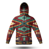 GB-NAT00061 Native Red Yellow Pattern Native American 3D Hoodie With Mask