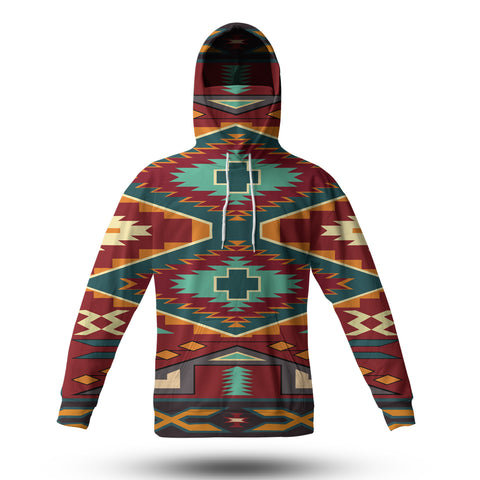 Powwow Store gb nat00061 native red yellow pattern native american 3d hoodie with mask