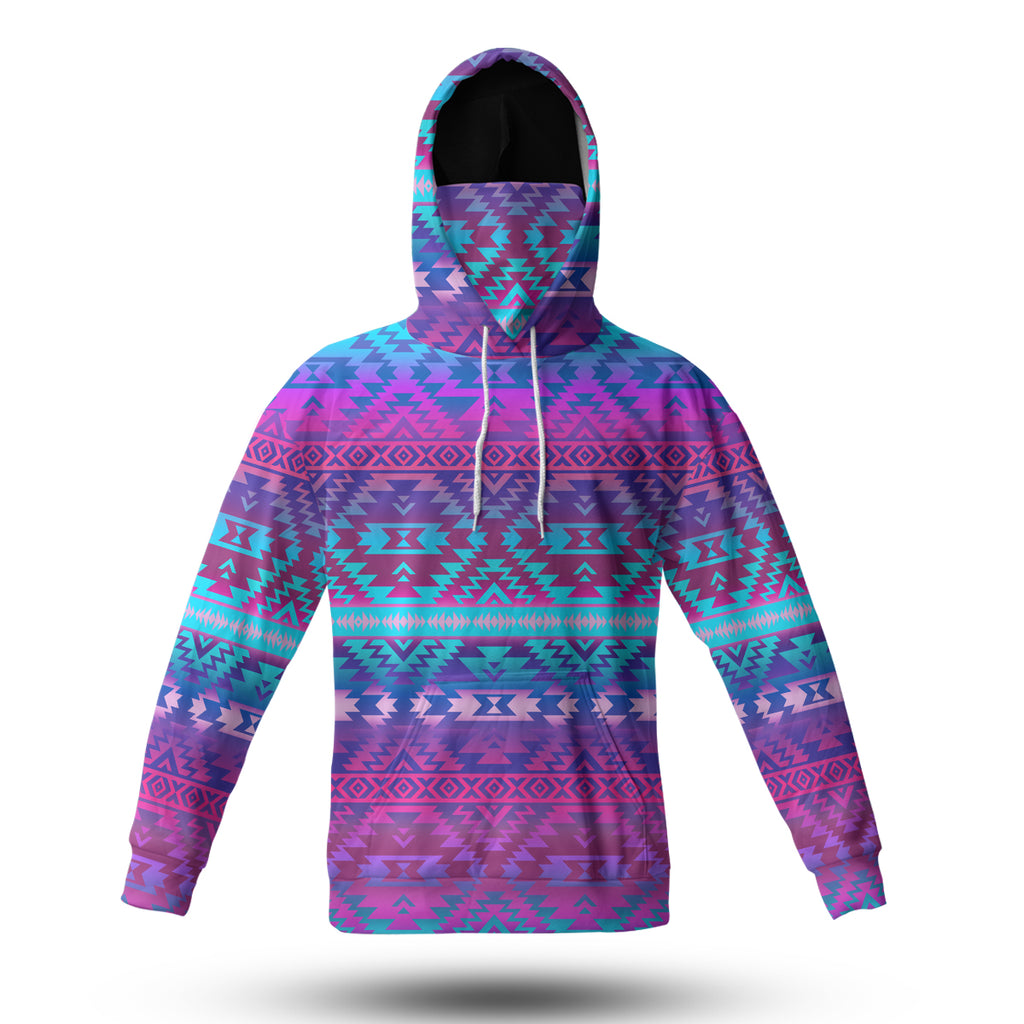 Powwow StoreGBNAT00701 Pattern Color Native 3D Hoodie With Mask