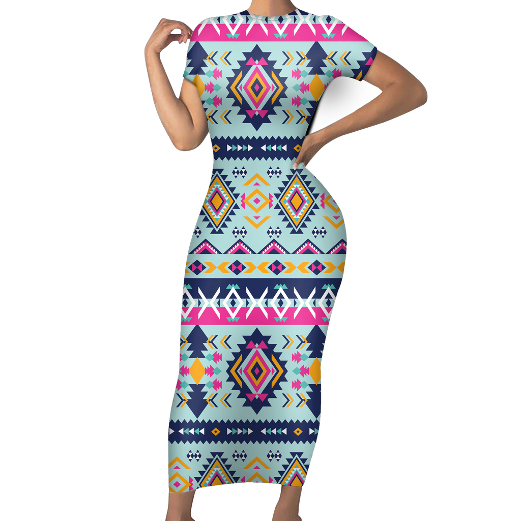 GB-NAT00741 Pattern Native Short-Sleeved Body Dress