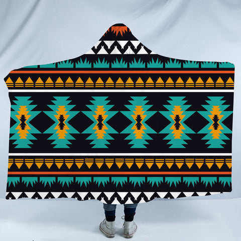 GB-NAT00605 Geometric Ethnic Pattern  Hooded Blanket