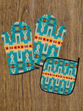 Powwow Store gb nat00062 05 turquoise tribe design native american oven mitts and potholder set 1