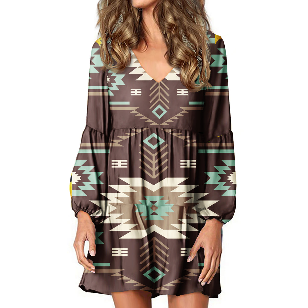 Powwow StoreGBNAT00737 Native Tribes Pattern Native American Swing Dress