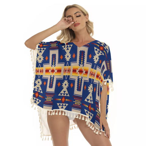 Powwow Store gb nat00062 04 navy tribe design square fringed shawl