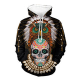 GB-NAT00328 Warrior Of Indian Skull All Over Hoodie