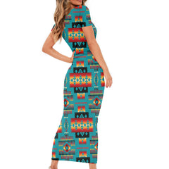 Powwow Store gb nat00046 01 blue native tribes pattern native american short sleeved body dress