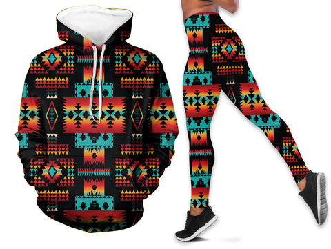 Powwow StoreGBNAT0004602 Black Native Tribes  Hoodie Legging Set