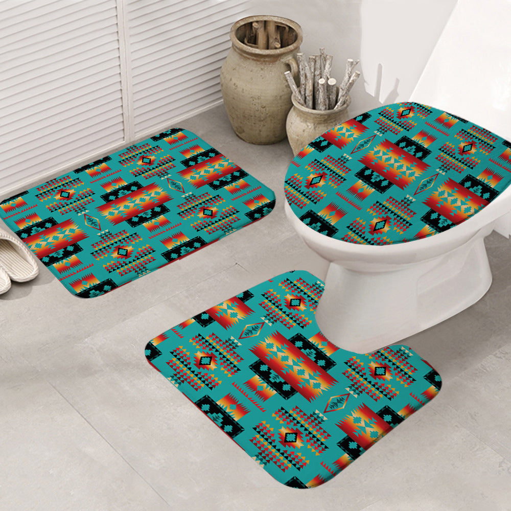 GB-NAT00046-01 Blue Native Tribes Pattern Native American Bathroom Mat 3 Pieces